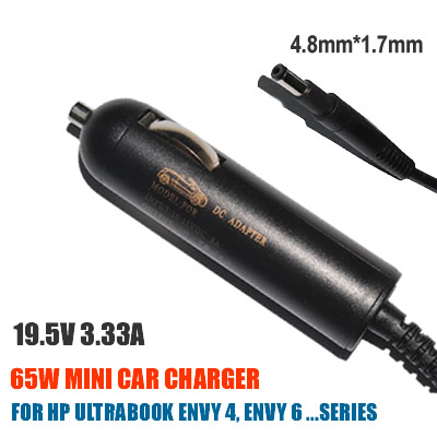 HP 65W 19.5V 3.33A 4.8mm*1.7mm DC Adapter, Car Charger